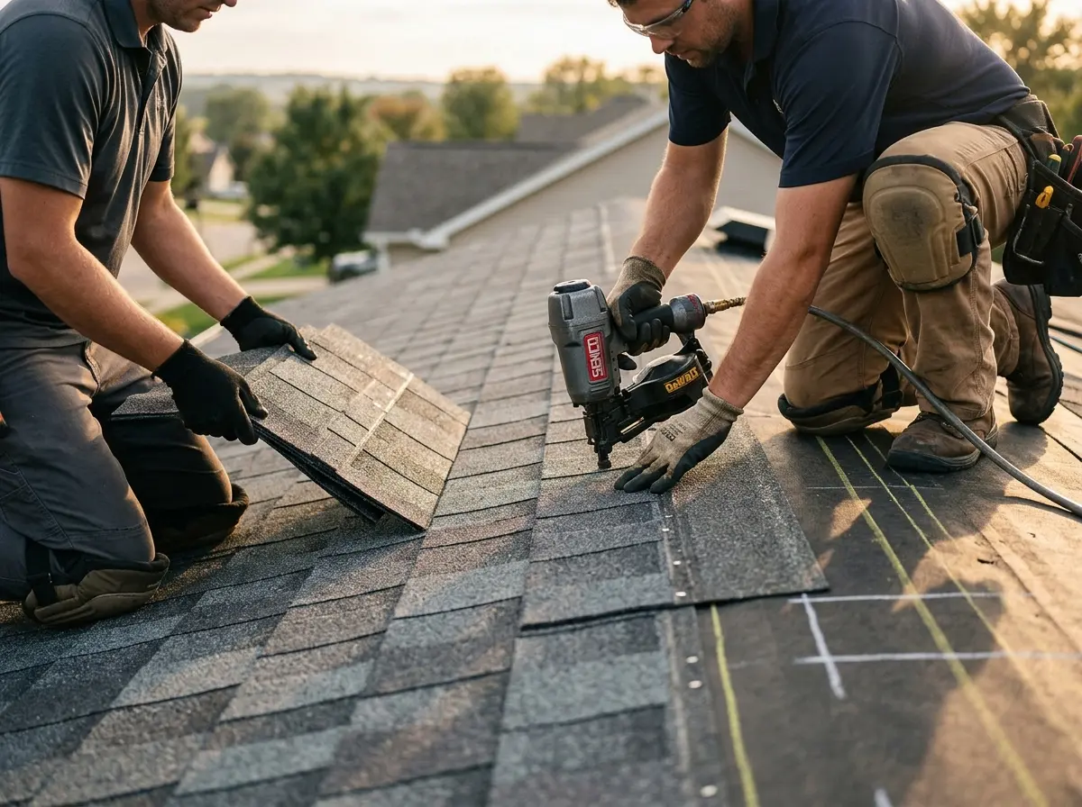Professional roofer working on a residential roof in Fort Mohave